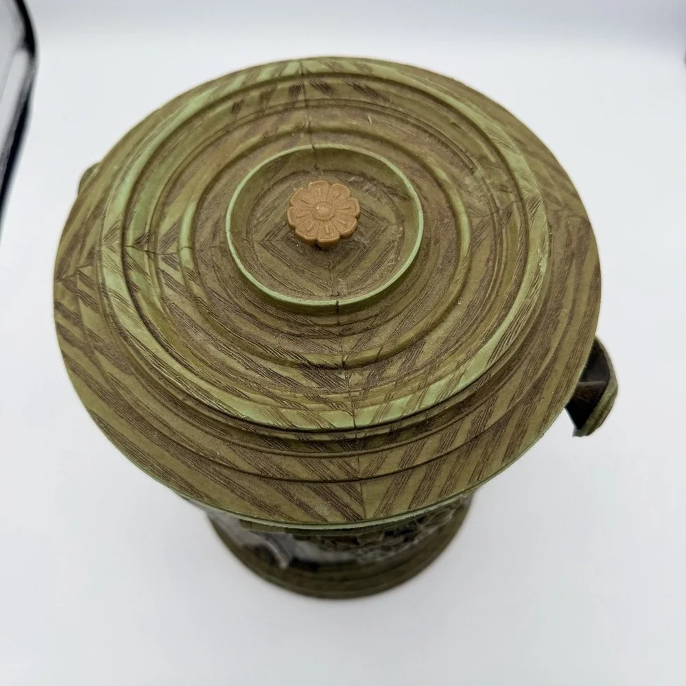 1960s Faux Woodgrain Ice Bucket Grape Cluster Motif Owen Corning Avocado Green